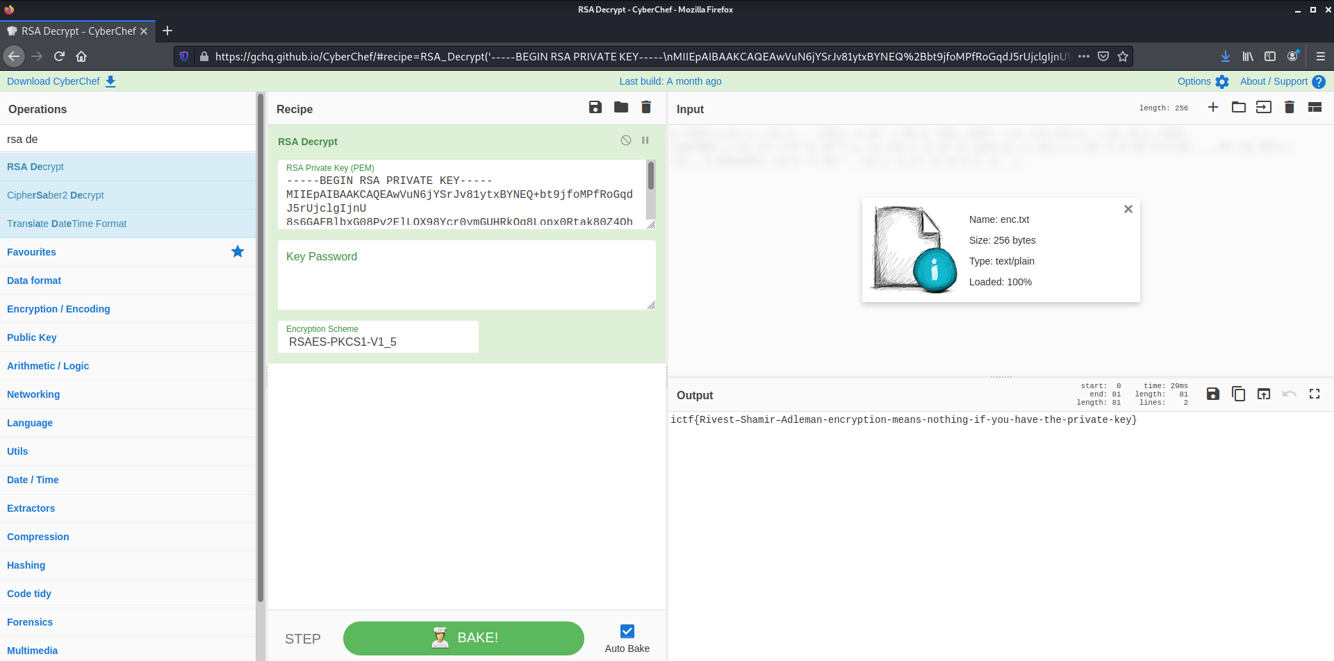 Using CyberChef to decrypt the file